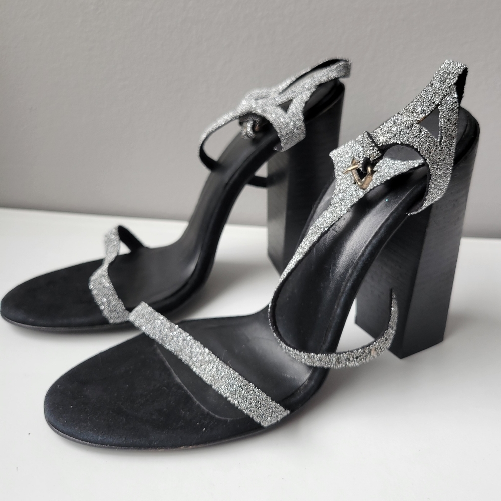 Zara block sparkly heels